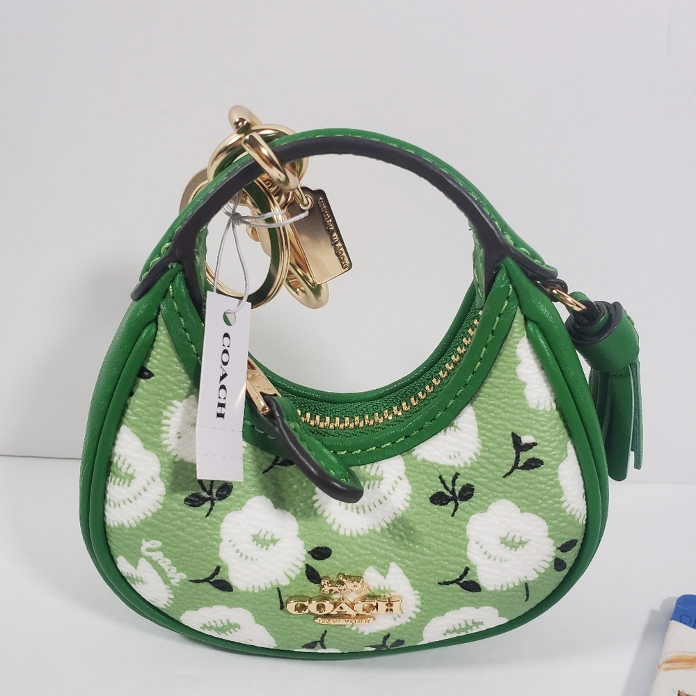 Coach Mini Carmen Bag Charm New floral print Kelly Green NWT - Picture 5 of 7
